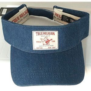 True Religion Buddha Logo Visor Cap Blue Denim Hook & Loop